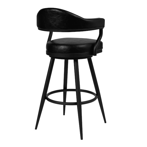 Amador 26 In. Counter Height Barstool In A Black Powder Coated Finish And Vintage Black Faux Leather